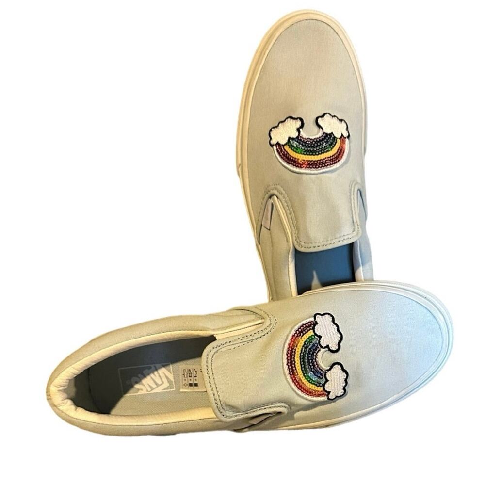 VANS SLIP-ON LIGHT BLUE SEQUINED RAINBOW ON FRONT WOMENS 8.5 JUNIORS 7 EU 39 - Picture 2 of 13